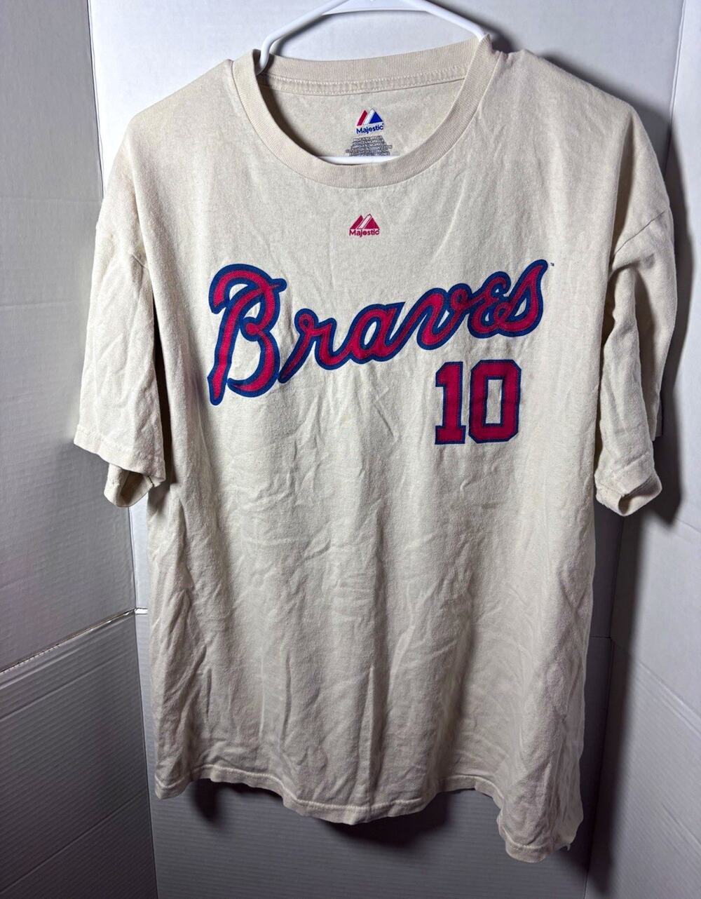 Majestic Atlanta Braves Chipper Jones #10 Beige MLB T-Shirt Men’s XL